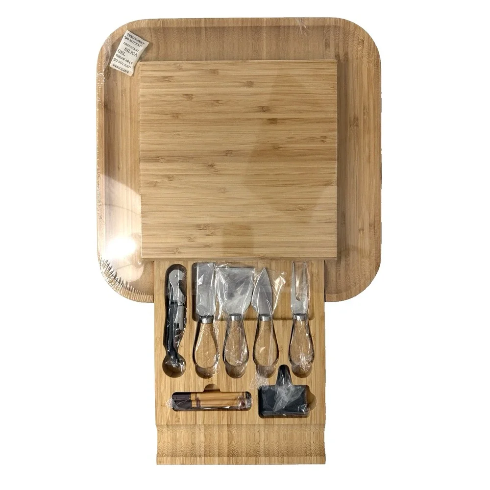 Bamboo Charcuterie Board w/Hidden Drawer with 7 Accessories by Bambusi NEW